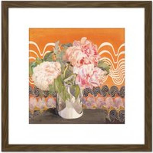 Rennie Mackintosh Peonies Flowers Vase Painting 8X8 Inch Square Wooden Framed Wall Art Print Picture with Mount - Brown - One Size