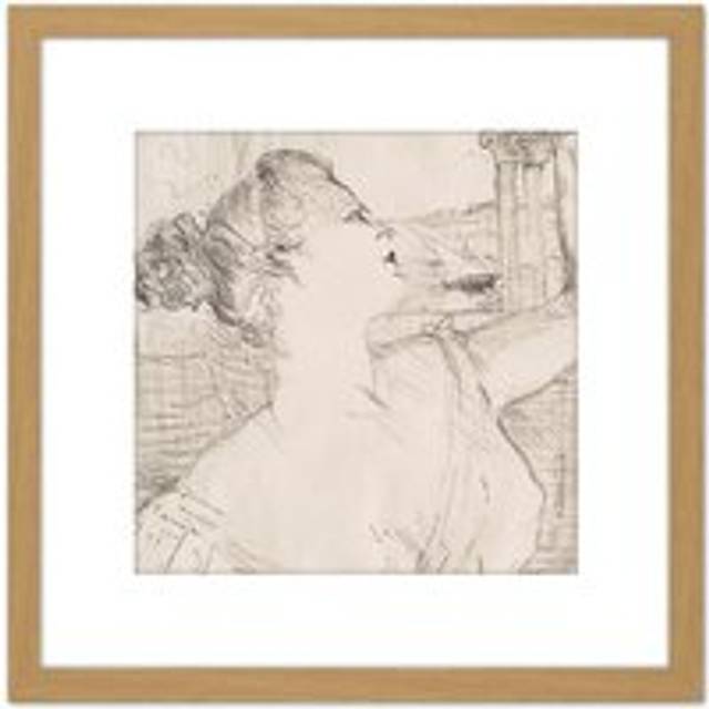 Toulouse Lautrec Subra De Lopera 1895 8X8 Inch Square Wooden Framed Wall Art Print Picture with Mount - Tan - One Size
