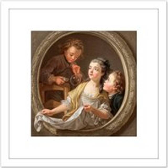 Painting Van Loo Soap Bubbles 8X8 Inch Square Wooden Framed Wall Art Print Picture with Mount - White - One Size