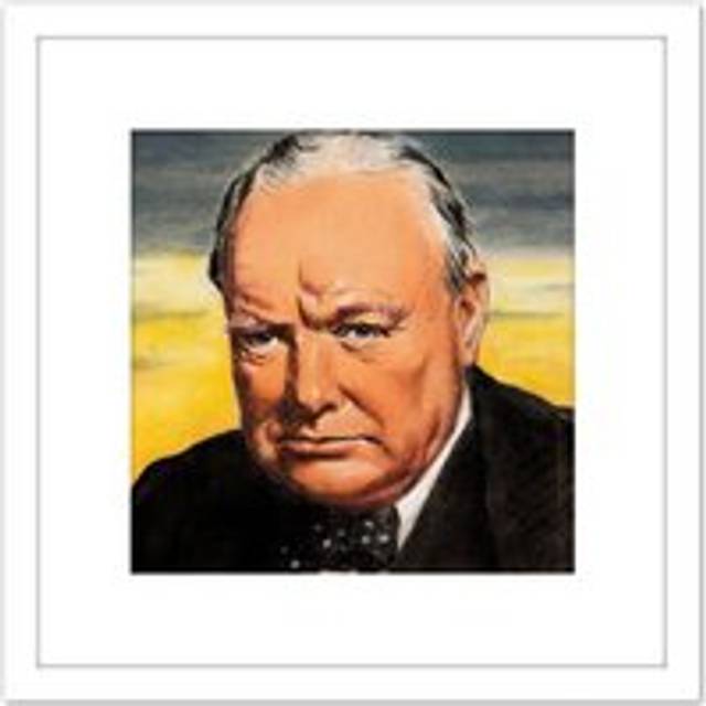 Timym Portrait UK Prime Minister Winston Churchill Painting 8X8 Inch Square Wooden Framed Wall Art Print Picture with Mount - White - One Size