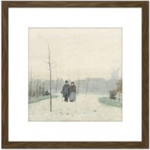 Anton Mauve Old Couple In Park 8X8 Inch Square Wooden Framed Wall Art Print Picture with Mount - Brown - One Size