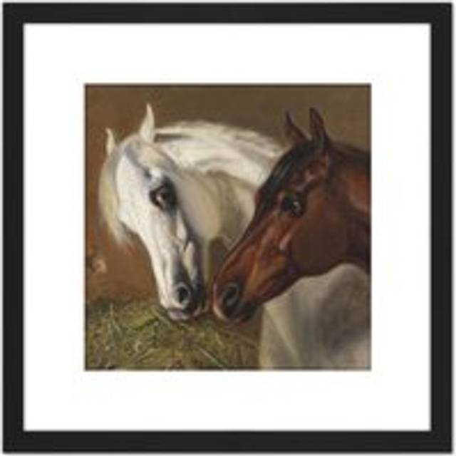 Volkers Two Horse Heads Painting 8X8 Inch Square Wooden Framed Wall Art Print Picture with Mount - Black - One Size