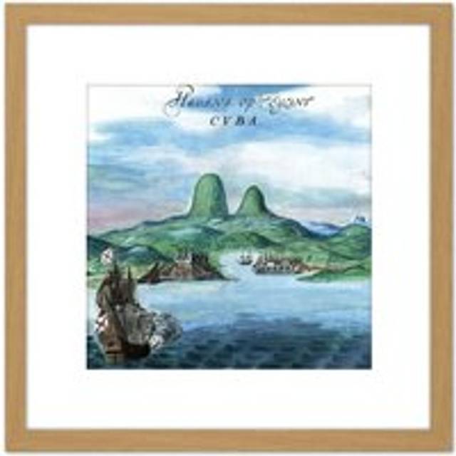 Vingboons Havana Cuba 1639 Landscape Painting 8X8 Inch Square Wooden Framed Wall Art Print Picture with Mount - Tan - One Size