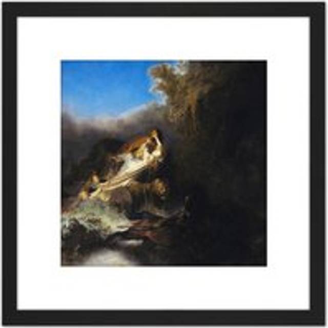 Rembrandt The Rape Of Proserpine 8X8 Inch Square Wooden Framed Wall Art Print Picture with Mount - Black - One Size