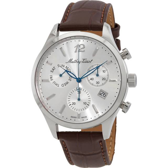 Mathey-Tissot Urban Chrono Leather Strap Silver Dial Quartz H411CHALS Men's Watch silver