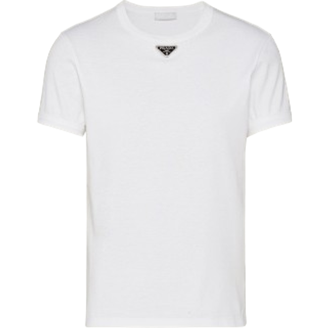 Mens Prada Logo-Plaque Crewneck Slim-Fit Cotton T-Shirt