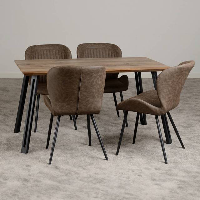 Seconique Quebec Straight Edge Dining Set - Medium Oak Effect/Brown Pu, Brown