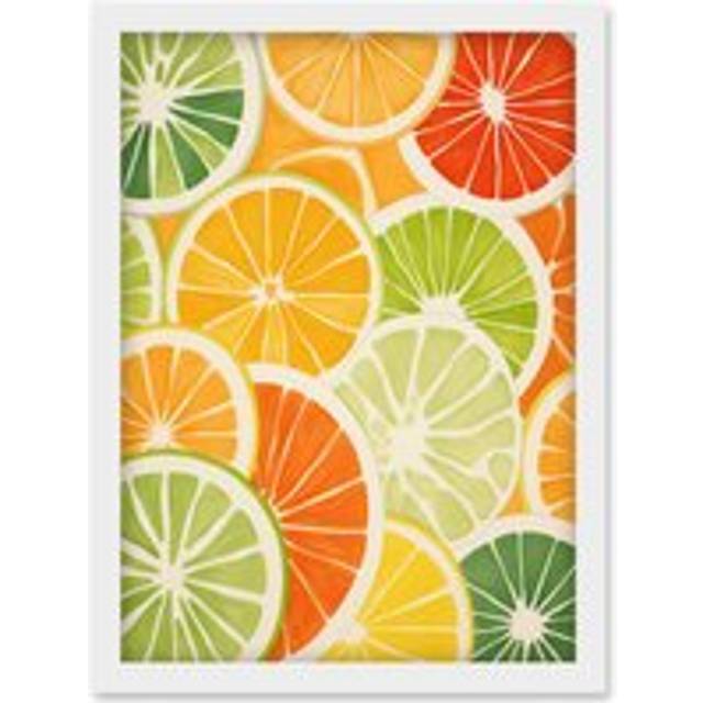 Wall Art Print Slices of Limes Oranges and Grapefruit Bright Watercolour Painting Kitchen Artwork Framed A4 - White - A4