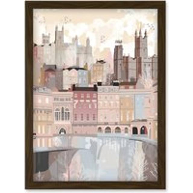 Bath Georgian Architecture Pastel Colour Cityscape Artwork Framed Wall Art Print A4 - Brown - One Size