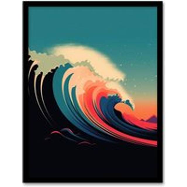 Rainbow Bomb Wave Ocean Sea Bauhaus Wave Bathroom Toilet Artwork Framed Wall Art Print A4 - Black