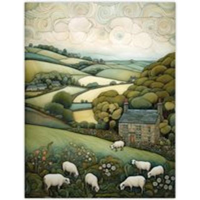 Sleepy England By Celia Hapton Quirky Lake District Scene Rolling Hills Grazing Sheep Large Wall Art Poster Print Thick Paper 18X24 Inch - Multi - W18 - W18 inch x H24 inch