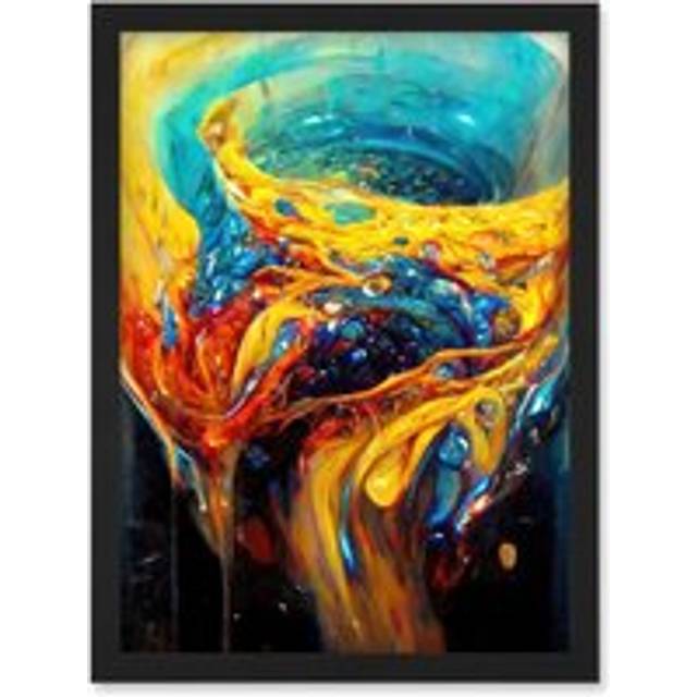 Fluid Paint Liquid Spiral Mix Abstract Gold Red And Blue Artwork Framed Wall Art Print A4 - Black - One Size