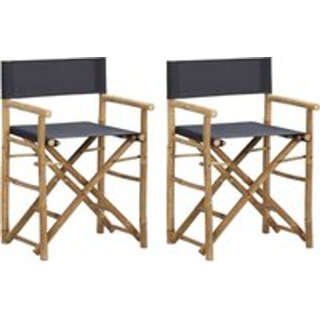 Folding Director's Chairs 2 pcs Dark Grey Bamboo and Fabric - One Size