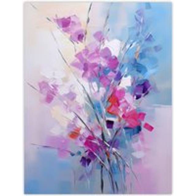 Wall Art Print Abstract Wildflower Bouquet Painting Purple Blue Pink Floral Art Poster - W24 inch x H32 inch