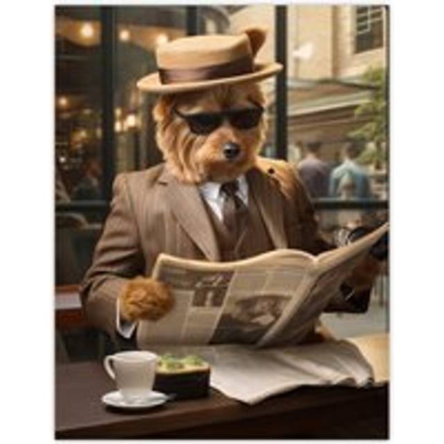 Dapper Dressed Dandie Dinmont Terrier Dog Fun Artwork Extra Large XL Unframed Wall Art Poster Print - Multi - W24 inch x H32 inch