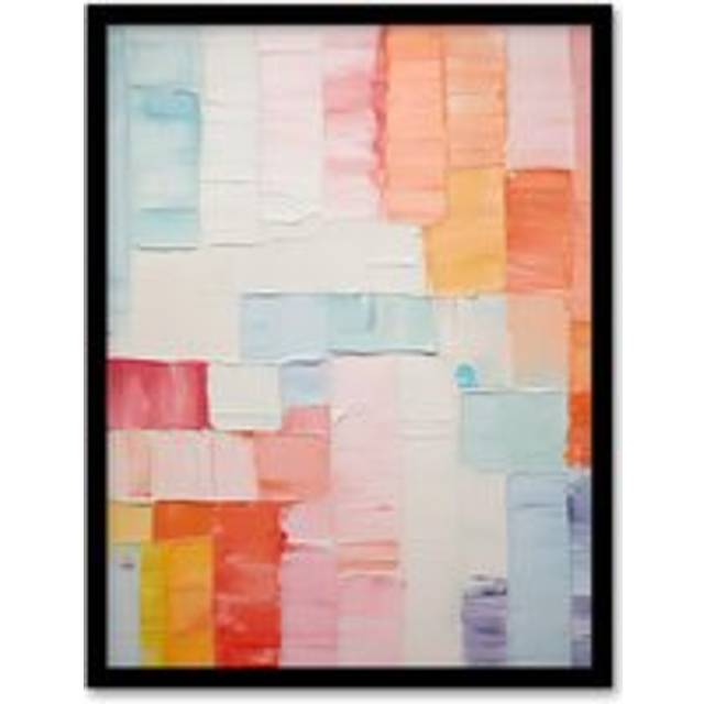 Wall Art Print Happy no 9 Minimalist Geometric Palette Knife Painting Framed Art - Multi - W12 inch x H16 inch