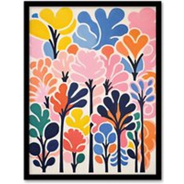 Wall Art Print Forest Delight Bright Pastel Colour Oil Painting Pink Orange Blue Henri Matisse Style Trees Artwork Framed - Multi - W12 inch x H16 inc - W12 inch x H16 inch