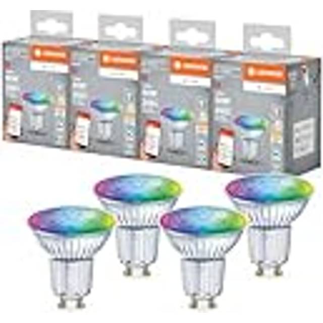 LEDVANCE SMART+ MATTER LED-reflektorlampa, kompatibel med Google, Alexa, Apple, glas, 4,9W, 350lm, GU10, färgljus & vitt ljus, app eller röststyrning, livslängd upp till 20 000 timmar,4-pack