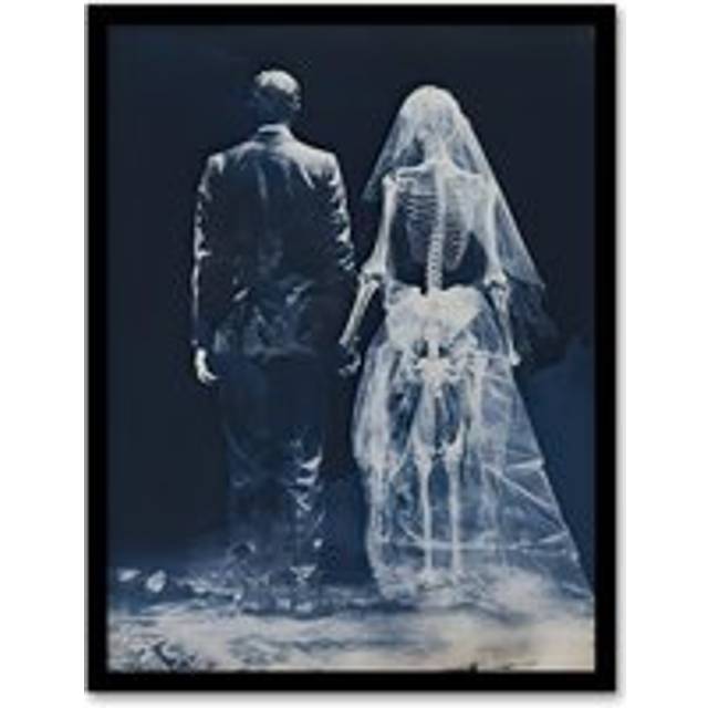 Wall Art Print Until Death Do Us Part I Conceptual Cyanotype Framed Art Picture - Blue - W12 inch x H16 inch