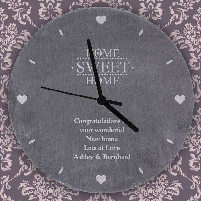 Personalised Home Sweet Home Slate Wall Clock - Grey