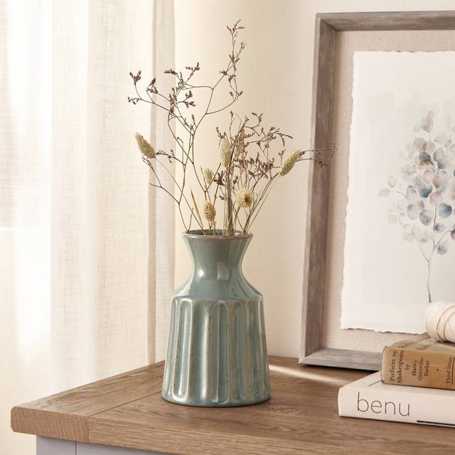 Concave Ceramic Vase - Light Green