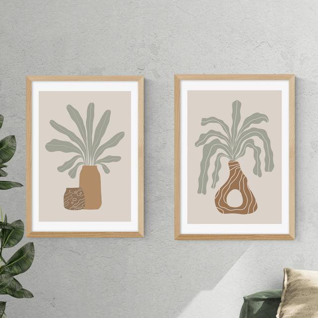 Set of 2 East End Prints Modern Vase Framed Prints - Natural