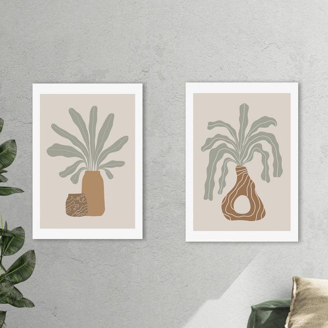 Set of 2 East End Prints Modern Vase Framed Prints - Natural