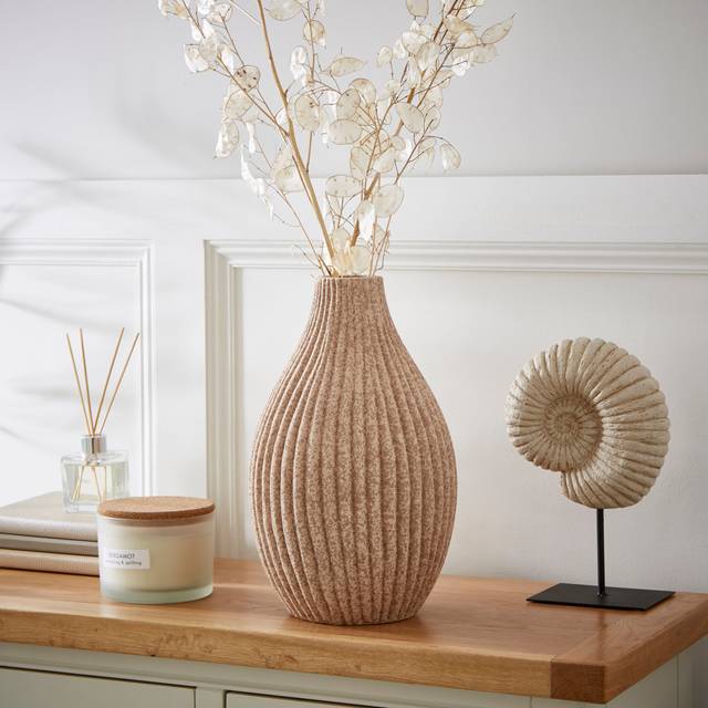 Ribbed Stone Bottle Vase - Pebble Stone
