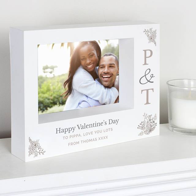 Personalised Couples Initials Landscape Box Photo Frame - White