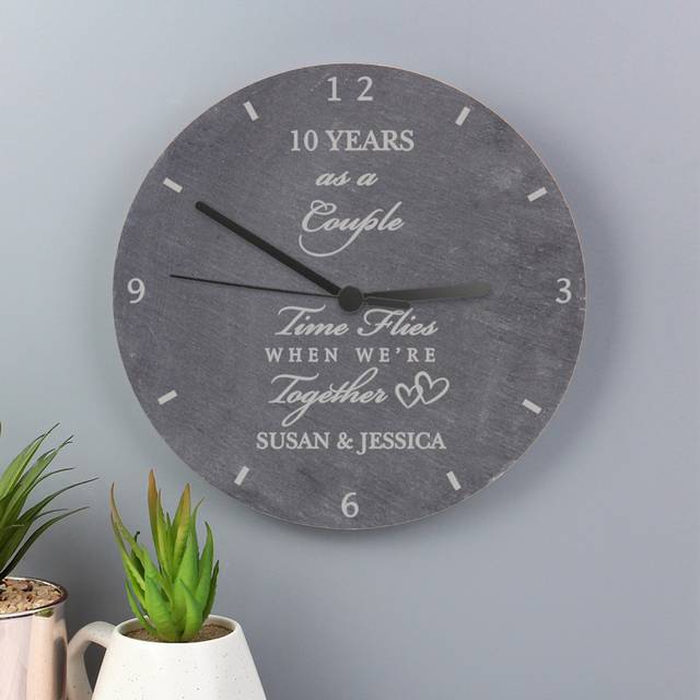 Personalised Anniversary Slate Wall Clock - Grey