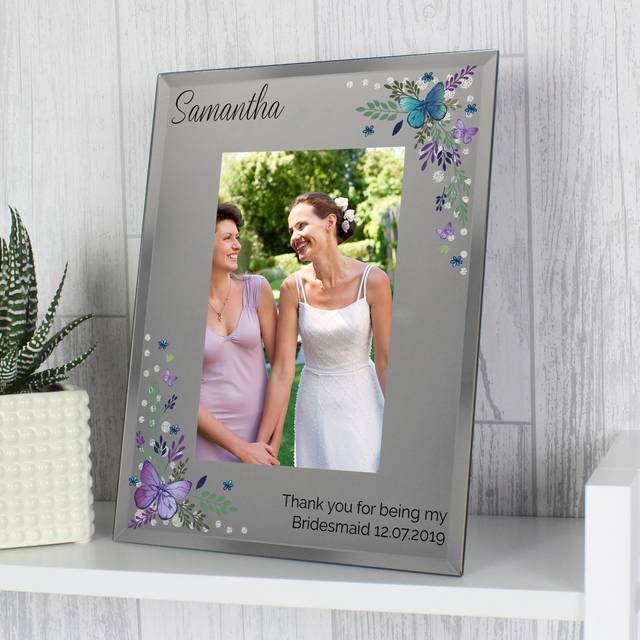 Personalised Butterfly Diamante Glass Portrait Photo Frame - Clear