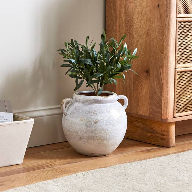 Wide Stone Vase with Handles - Concrete Effect