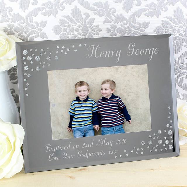 Personalised Diamante Glass Landscape Photo Frame - Clear