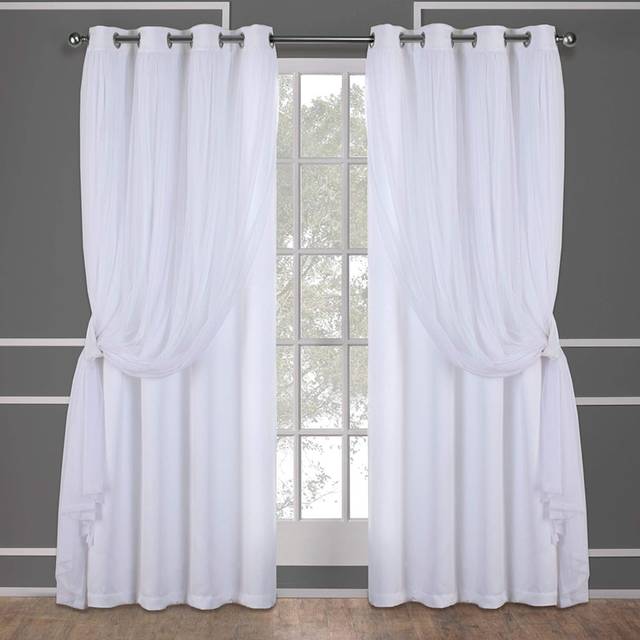 TOWN & COUNTRY LUXE Exclusive Home Catarina Layered Solid Room Darkening Blackout and Sheer Grommet Top Curtain Panel Pair  52x108  Winter W
