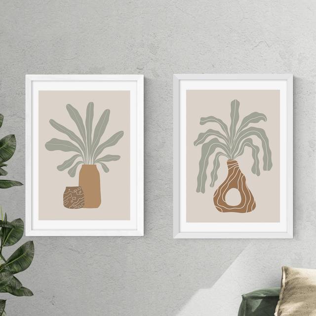 Set of 2 East End Prints Modern Vase Framed Prints - Natural