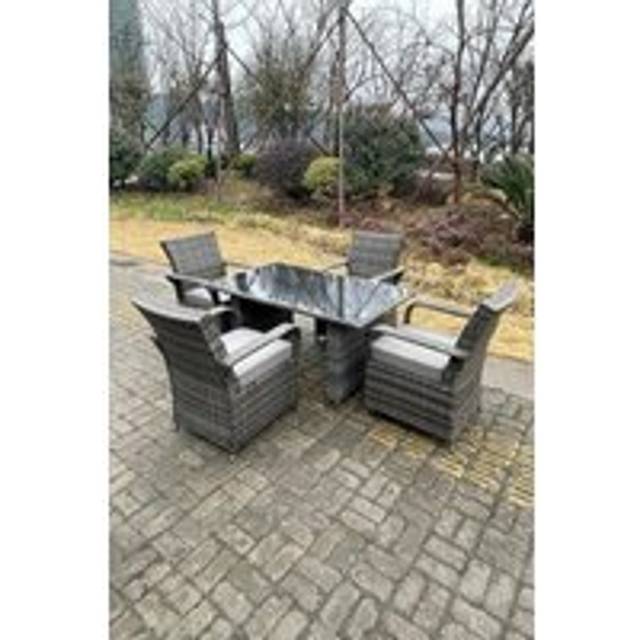 Fimous 4 Seat Rattan Garden Furniture Dining Set Table And Chair Sets PE Wicker Patio Outdoor 4 Chairs Black Tempered Glass Table