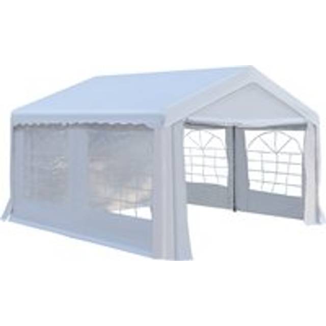 Outsunny 4m X 4 M Party Tents Portable Carport Shelter With Removable Sidewalls & Double Doors, Heavy Duty Party Tent Car Canopy