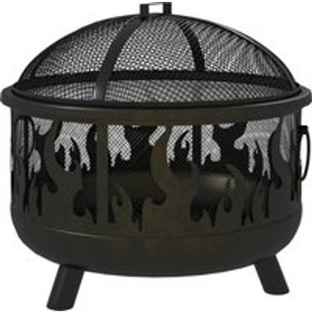 Outsunny Metal Firepit Bowl Outdoor 2-in-1 Round Fire Pit W/ Lid, Grill, Handles, Wood Burning Stove, 61.5 X