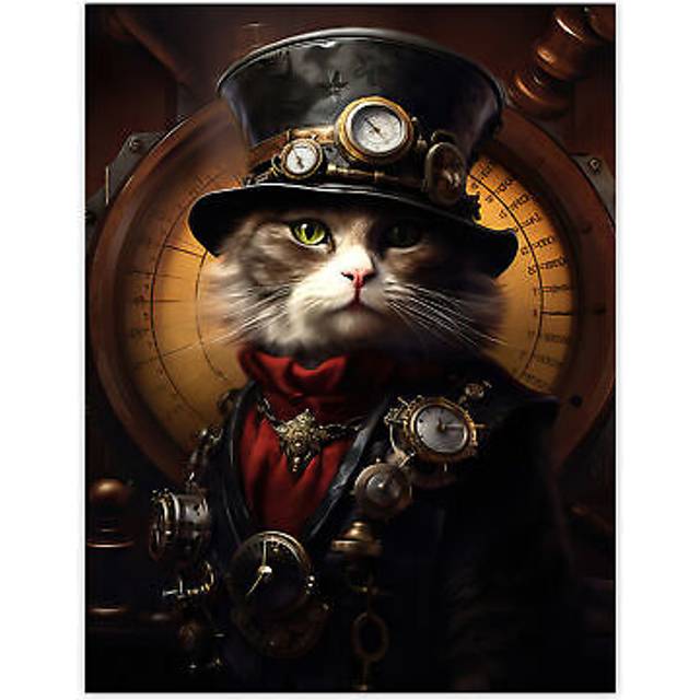 Sir Henry Trumpington III Steampunk Sea Cat Captain Fun Artwork Large Wall Unframed Art Poster Print Thick Paper 18X24 Inch - Multi - W18 inch x H24 i - W18 inch x H24 inch