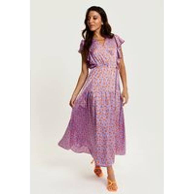 Womens Cheetah Print Maxi Wrap Dress In Lilac And Orange - Purple - 8