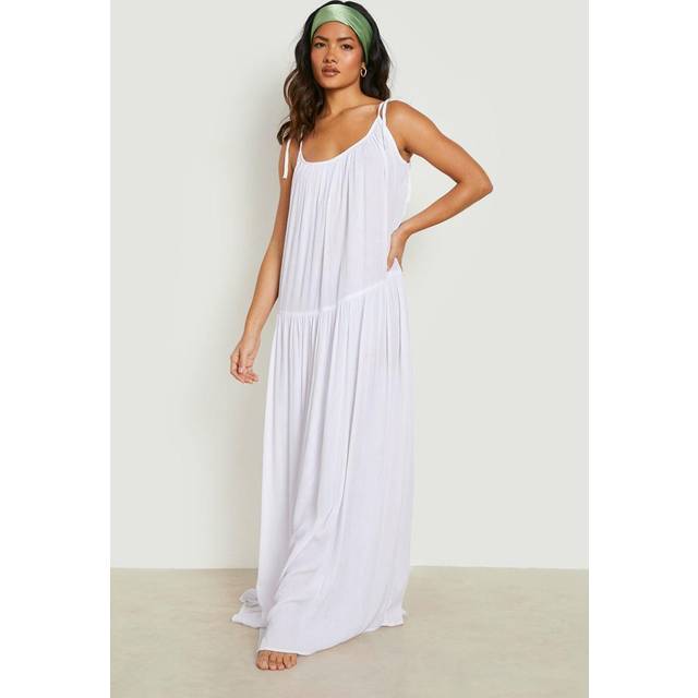 Womens Crinkle Strappy Maxi Beach Dress - White - M, White