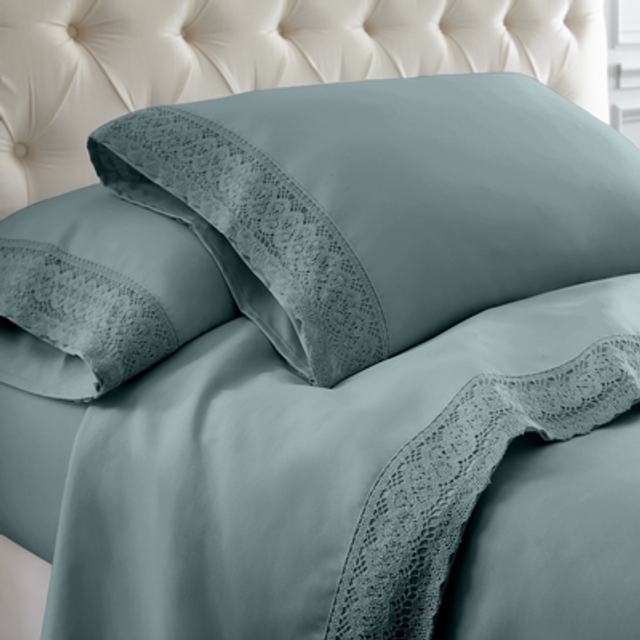 Modern Threads Soft Microfiber Crochet Lace Sheets - Luxurious Microfiber Bed Sheets - Includes Flat Sheet  Fitted Sheet with Deep Pockets  & Pillowca
