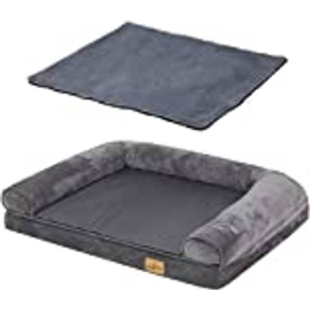 (L(95x72x22cm), Grey) Dog Cushion Bed Plush Padded Large Dog Sleep Bed Waterproof Washable