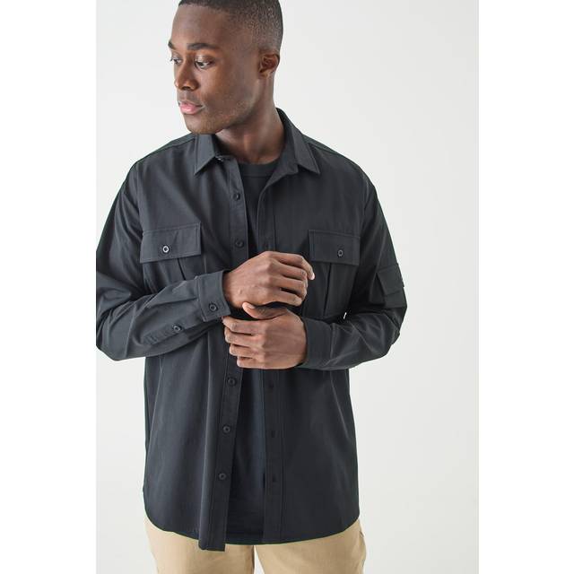Mens Black Long Sleeve Lightweight Oversized Overshirt