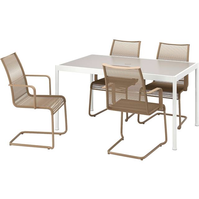 SEGERÖN / VÄSMAN bord och 4 karmstolar, utomhus vit/beige/brun, 147 cm