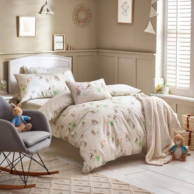 Classic Peter Rabbit Natural 100% Cotton 144 TC Reversible Duvet Cover Set (137cm W x 200cm L)