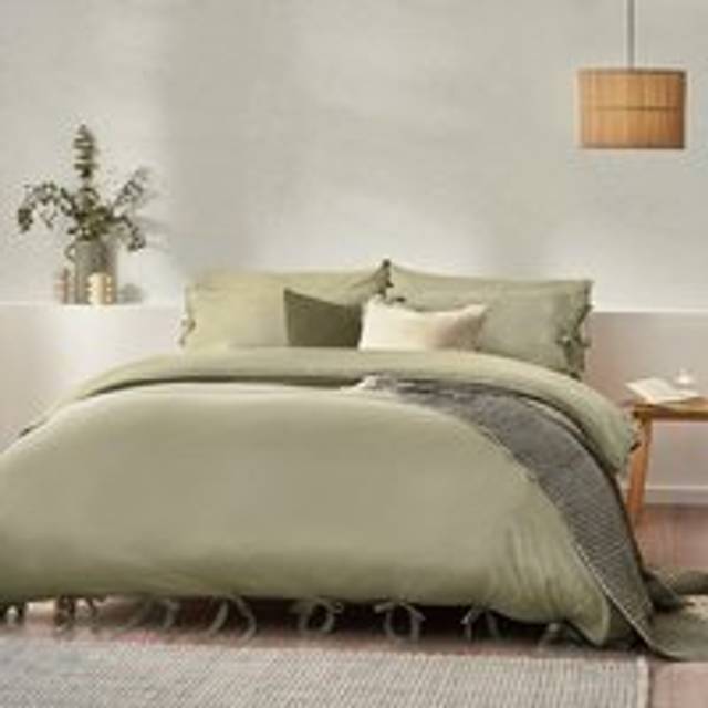 Yard Mallow Bowtie Cotton Super King Duvet Cover Set Soft Sage, Multi
