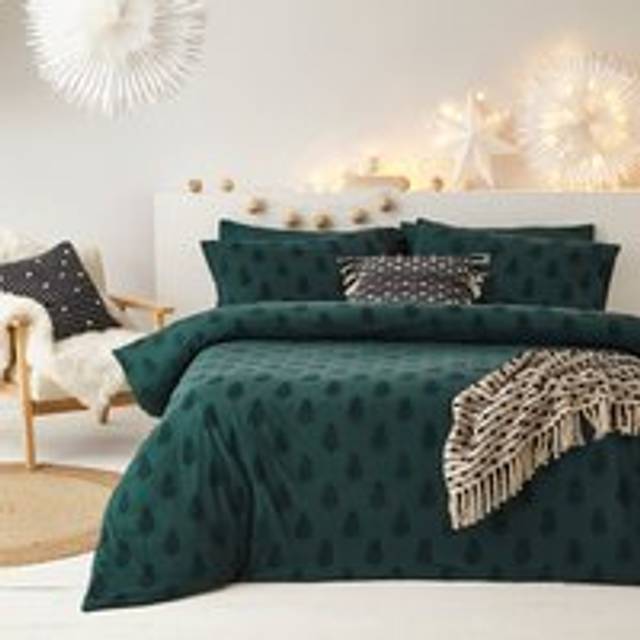 The Linen Yard Tufted Tree Super King Duvet Cover Set Cotton Pine Green, Green