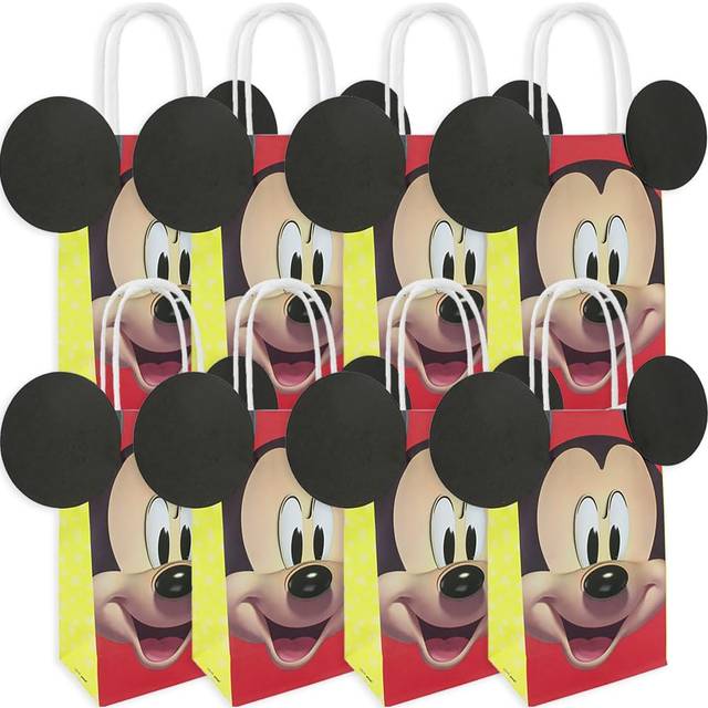 "Amscan Mickey Mouse Forever DIY Party Bags - 8.5"""" x 5.25"""" x 3.25"""" (8-Pack) | Red Paper Favor Bags for Kids Events & Special Occasions"