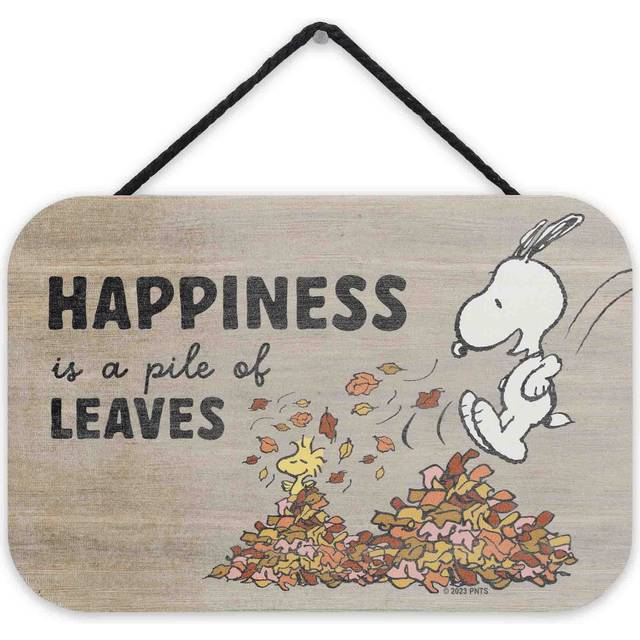 Peanuts Snoopy Happiness Is a Pile of Leaves Hanging Wood Wall Decor  Cute Snoopy Sign for Fall Home Decorating